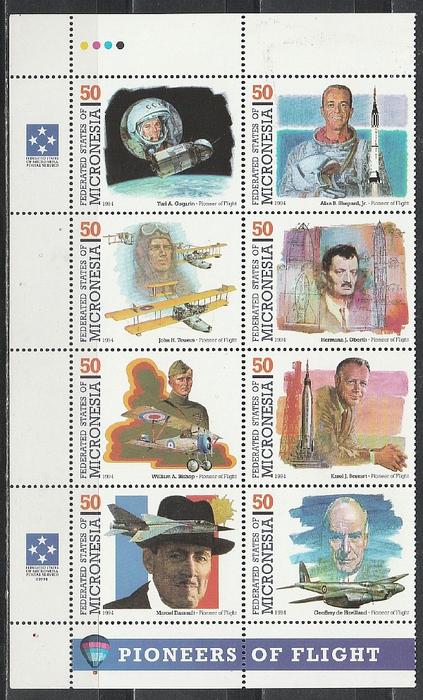 Микронезия 1994, Пионеры Авиации и Космоса, Терешкова, 8 марок сцепка